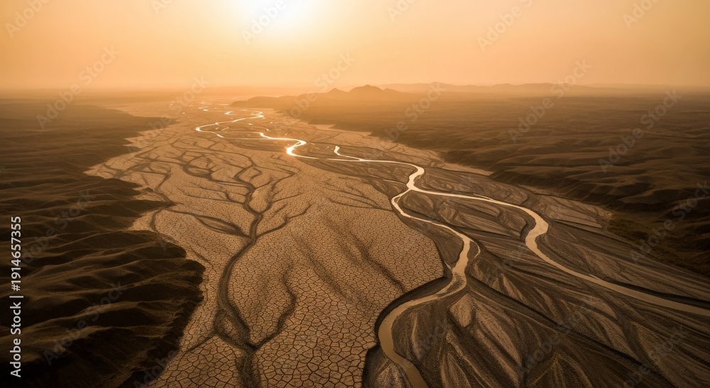 custom made wallpaper toronto digitalAerial View of a Winding River System Through Arid Landscape at Sunset