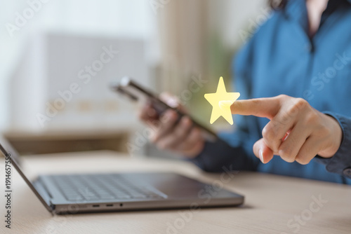Fotografie Loyalty rewards and points redemption concept with digital star icon