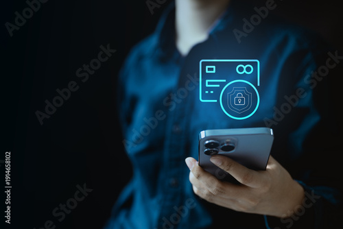 Картината върху платно Credit card freeze and digital payment security concept showing mobile banking control