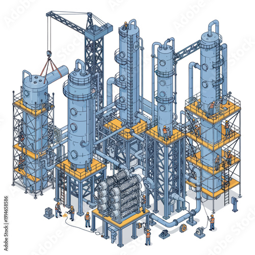 Industrial Plant Structure with Towers and Piping.