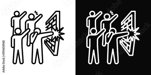 Violent Protest Icon White And Black Background Style