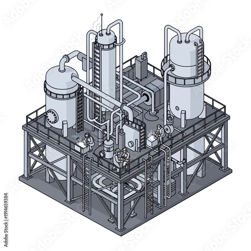 Industrial Equipment Facility with Pipes and Tanks.