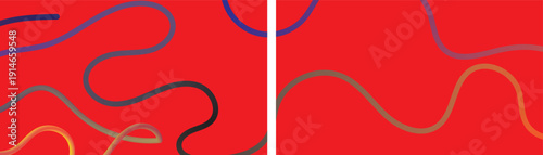 Abstract art with red background and wavy lines