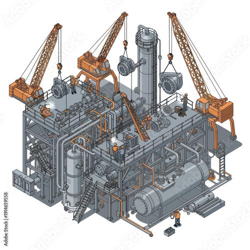 Industrial Facility with Cranes and Equipment.
