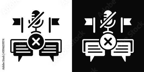 Speech Ban Icon White And Black Background Style