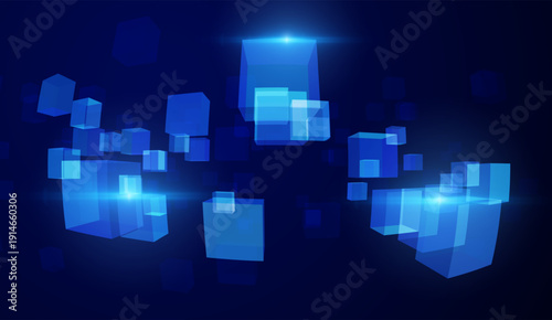 Glowing data 3d cubes abstract digital vector background. Perfect for AI concepts, big data visualization, technology presentations for websites and corporate media