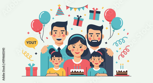 Happy family celebrating birthday together.