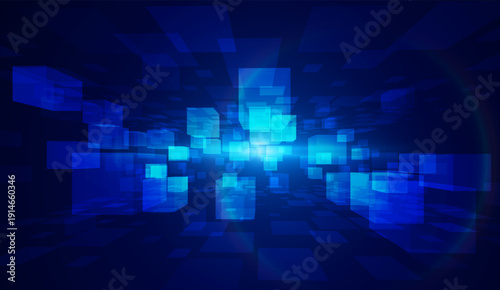 Glowing data 3d cubes abstract digital vector background. Perfect for AI concepts, big data visualization, technology presentations for websites and corporate media