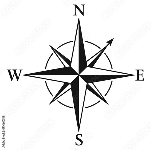 Classic navigational compass rose design, a timeless symbol for direction, exploration, and travel. Guiding journeys with clear cardinal points for new adventures