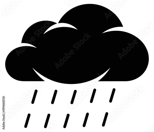 Black cloud with rain falling in a straight downward motion, symbolizing weather conditions and atmospheric precipitation, ideal for visual representation of forecast