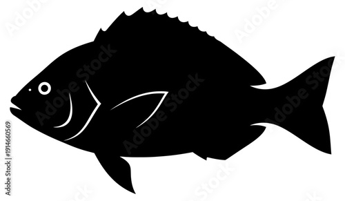 Clean black silhouette of a classic ocean fish, a versatile vector graphic for sleek seafood branding, fishing industry logos, marine conservation themes, and modern aquatic design projects