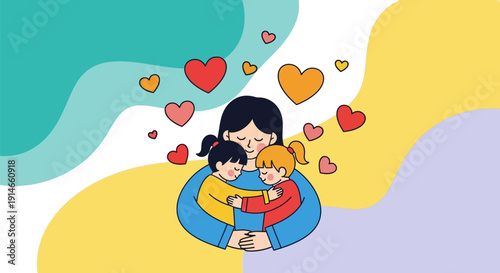 Mother and children sharing a loving moment.