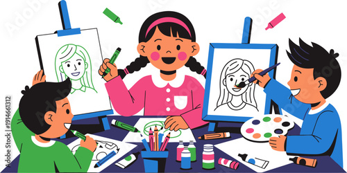 Children engaged in creative art activities.