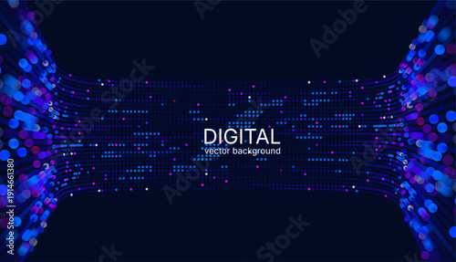 Futuristic data array visualization with flowing particle waves and digital interface representing big data analysis, pattern recognition, artificial intelligence, machine learning vector background