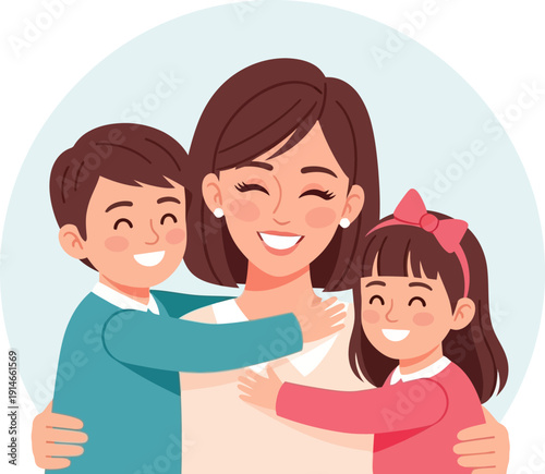 happy family with mother and children.