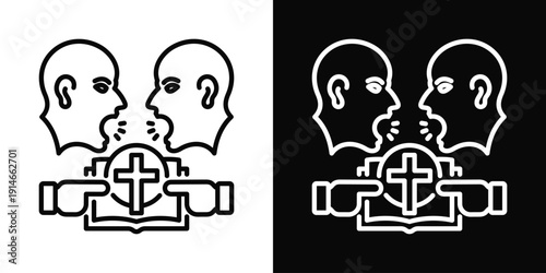 Theology Clash Icon White And Black Background Style
