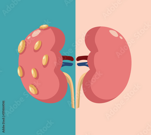 Polycystic Kidney Disease Vector Medical Illustration. Nephrological illustration showing PKD cyst formation 
