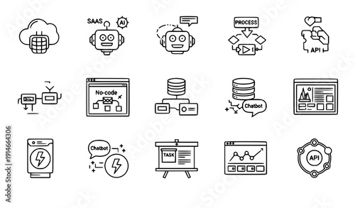AI and Automation Icons Set for SaaS and Technology Concepts