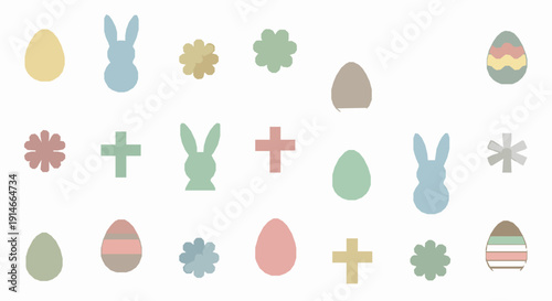 Minimal Easter seamless pattern vector with modern eggs and bunny shapes