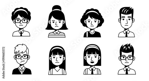 Diverse Collection of Hand-Drawn Avatars Representing Various Individuals.