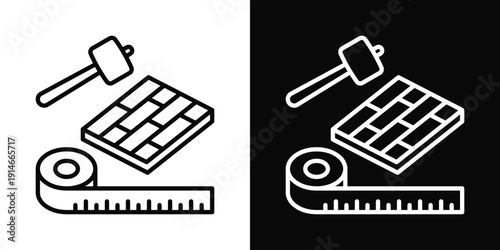 Flooring Contractor Icon White And Black Background Style