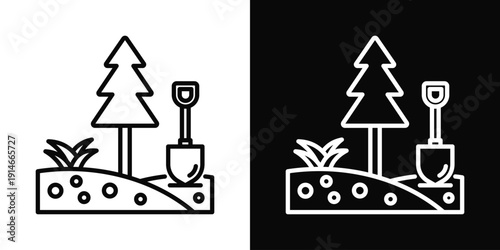Landscape Contractor Icon White And Black Background Style