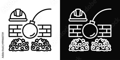 Demolition Contractor Icon White And Black Background Style