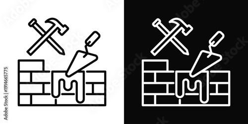 Masonry Contractor Icon White And Black Background Style