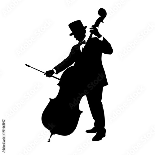 Musician Playing Double Bass Silhouette Icon Vector