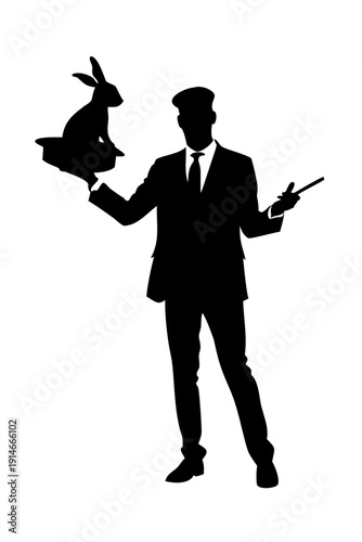 Magician Performing Rabbit Trick Silhouette Vector