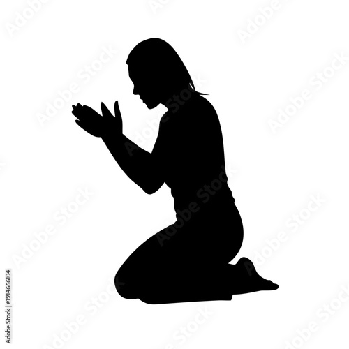 Kneeling Woman Praying Silhouette Vector Icon