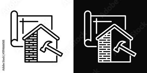 Renovation Contractor Icon White And Black Background Style