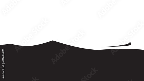 Minimalist coastal silhouette against a bright white sky at horizon.