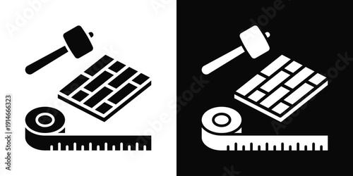 Flooring Contractor Icon White And Black Background Style