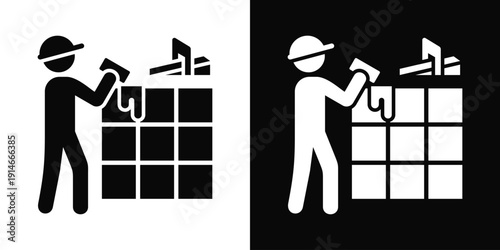 Tile Contractor Icon White And Black Background Style