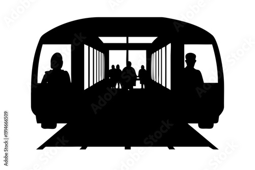 Crowded City Subway Train Silhouette Vector Icon
