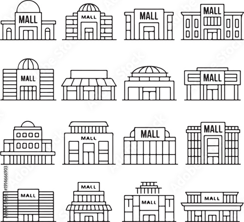 Mall centre icons set. Outline set of mall centre vector icons for web design isolated on white background