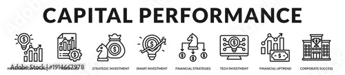 Capital performance banner highlighting portfolio growth and strategic investment management excellence. in Lineal Icon Style