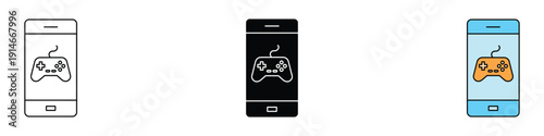 Smartphone mobile gaming icon vector. Digital entertainment symbol for gaming app, online controller and mobile phone software set. Vector Illustration.