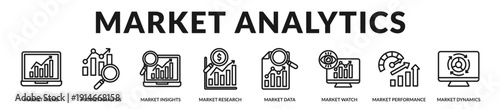 Market analytics banner highlighting advanced financial monitoring and performance evaluation systems. in Lineal Icon Style