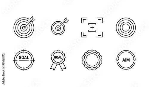 Target Outline Icon Set Minimal Goal and Marketing Focus Line Vector Collection on White