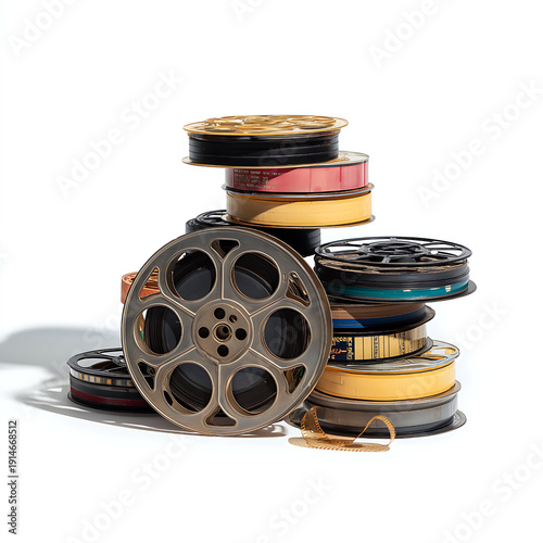 Vintage Film Reels Stack: Nostalgic Cinema History and Classic Movies for Film Photography Enthusiasts and Collectors