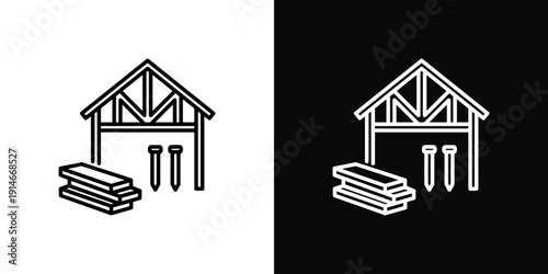 Roof Framing Icon White And Black Background Style
