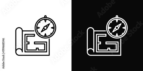 Construction Blueprint Icon White And Black Background Style