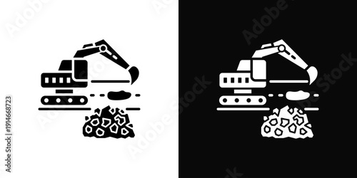 Excavation Work Icon White And Black Background Style