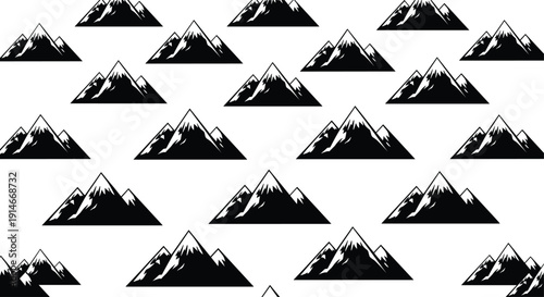 Black Mountain Silhouette Icon Set with Snowy Peaks and Minimal Nature Landscape Symbols for Outdoor Adventure and Travel Design