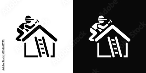 Roofing Installation Icon White And Black Background Style