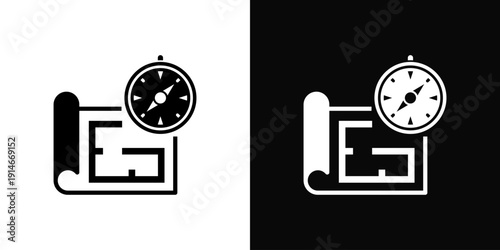 Construction Blueprint Icon White And Black Background Style