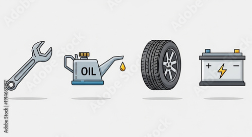 Automotive maintenance tools and parts icons set.