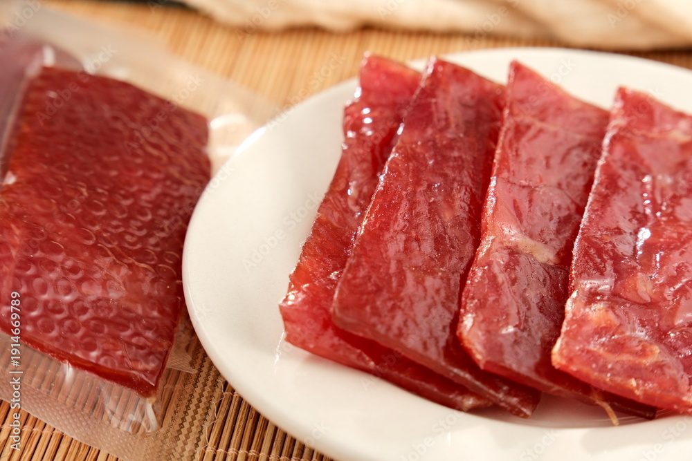 Obraz premium Delicious pork jerky snacks